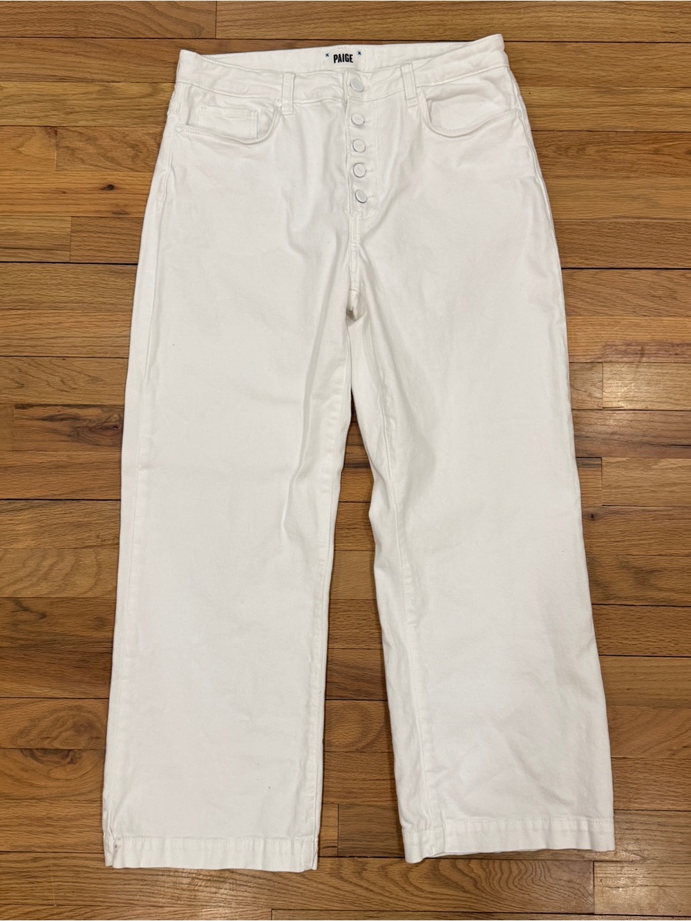 PAIGE White Leenah Ankle Button Fly High-Rise Denim Wide-Leg Jeans 31